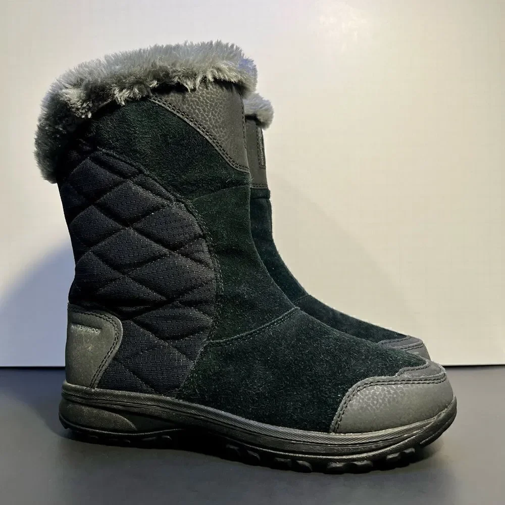Womens COLUMBIA Ice Maiden II Black Waterproof Winter Faux Fur Boots / Size 6
